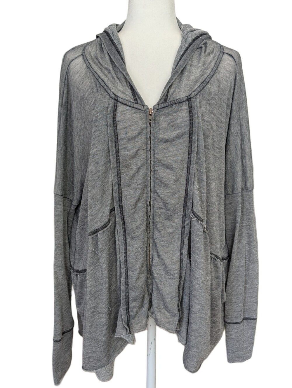 Free People Womens Gray Lightweight Oversized Boho Hooded Zip Cardigan Size XS
